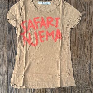 Tan Graphic Fitted Cap Sleeve Tee